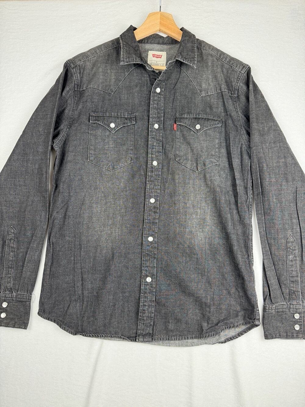 Levi’s Western Shirt Men’s S Black Denim Pearl Snap Sawtooth Cowboy Red Tab